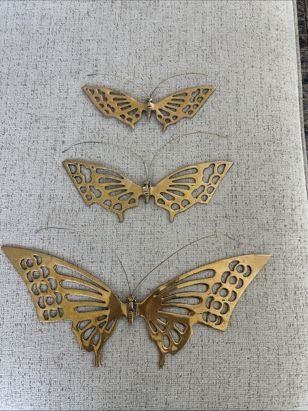 Vintage Brass Gold Butterfly Wall Decor Trio Set - MCM - Boho